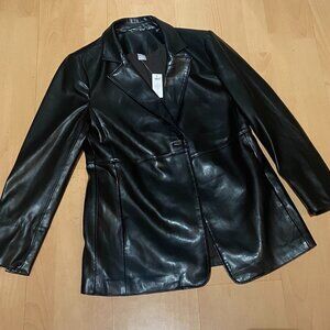 Women's Black Vegan Leather Blazer